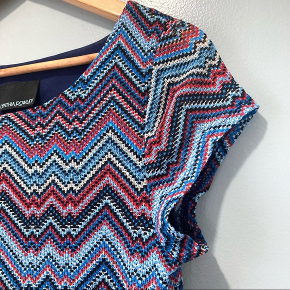 Anthropologie Chevron Stripe Blue Dress by Cynthia Rowley Size Medium - Picture 4 of 6